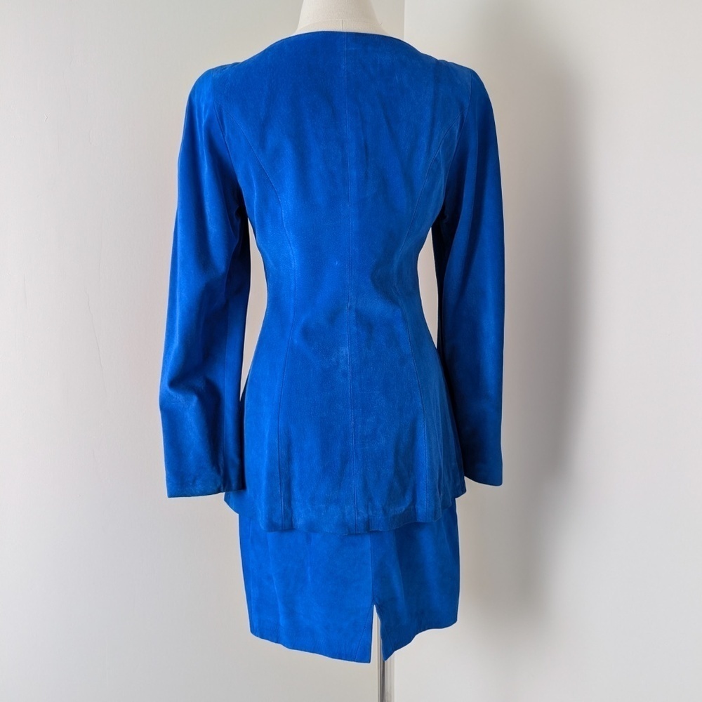 Danier Suede 2 Piece Blazer Skirt Set Size 4 Royal Blue Matching High Rise - Picture 6 of 15